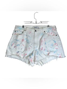 Abercrombie & Fitch White Tie-Dye The Cut Off High Rise Denim Shorts Sz 33/16